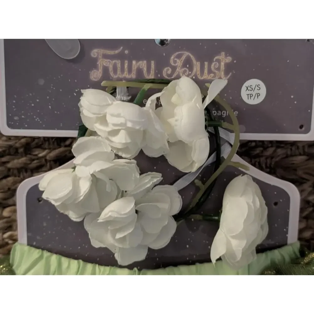Fairy Dust Dog Costume - Flowered Glitter Gold Green Skirt XS / Small